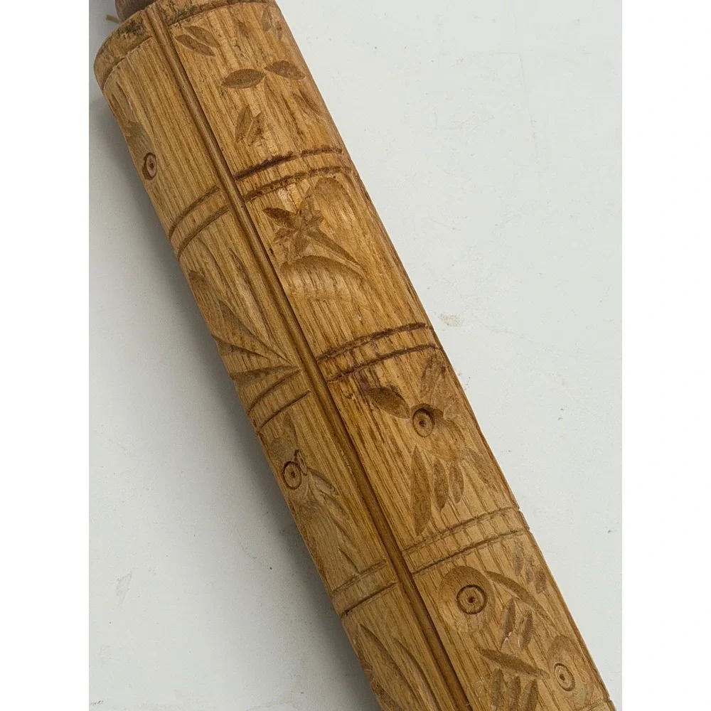Vintage Wooden Springerle Rolling Pin Carved Embossing Cookie Mold Owls Birds